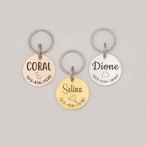 Dog Tags - State Pet Id Tag - Dog Name Tag - Dog Tag Personalized - Dog Tag for Dogs - Round Dog Tag Engrave Dog Tag with Phone Number