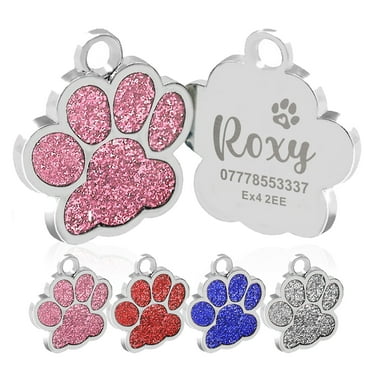 Dog Tags for Pets Personalized Engraving, Cute Paw Glitter Pet ID Tags, Cat Dog Name Collar Tag
