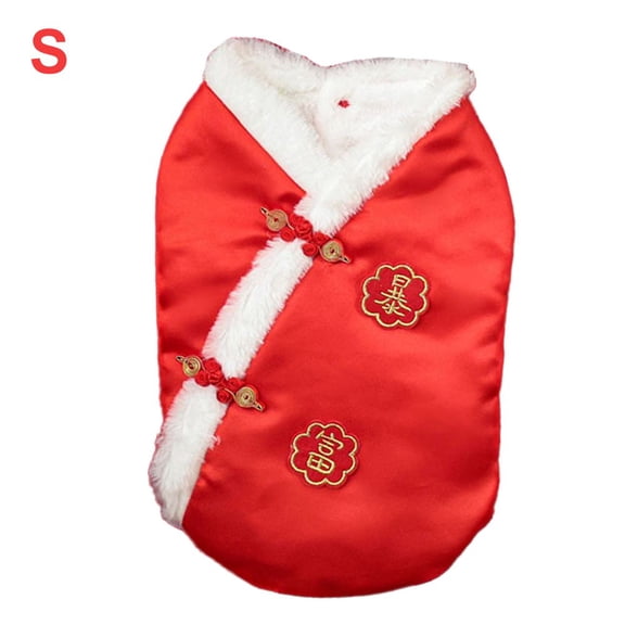 Dog Tang Suit Winter Coat Chinese New Year Qipao Costume Warm Plush Outfit for Small Medium Dogs Cats Red XS-XL