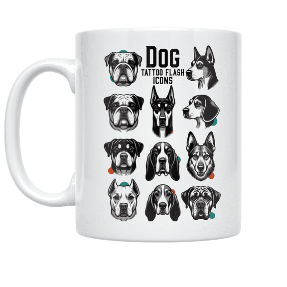 Dog Tattoo Flash Icons - Dog Lover - 11 oz Ceramic Coffee Mug