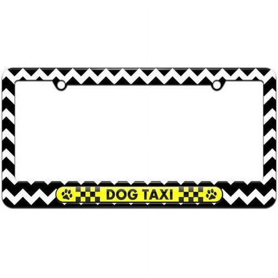 Dog Taxi, Paw Prints Checkered Logo License Plate Tag Frame, Multiple Colors