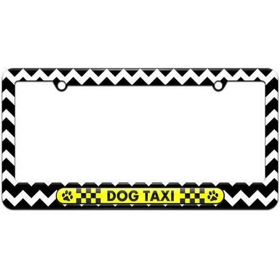 Dog Taxi, Paw Prints Checkered Logo License Plate Tag Frame, Multiple Colors