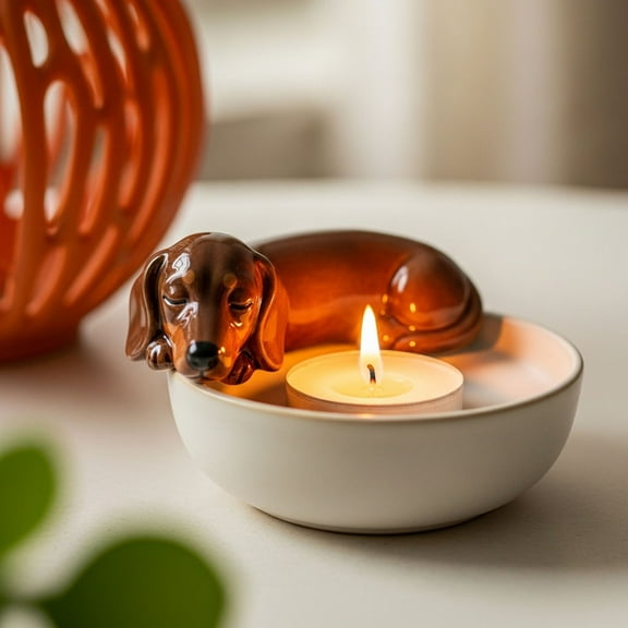 Dog Tea Light Candle Holder, Solid Aluminum Home Decor, Unique Cute Puppy Shape Ornament for Birthday Holiday Gift, Tabletop Centerpiece Holiday Decorations Holiday Gifts