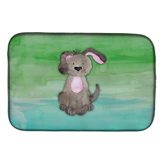 Dog Teal & Green Watercolor Dish Drying Mat