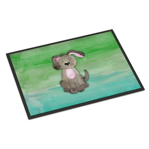 Dog Teal and Green Watercolor Doormat 18x27