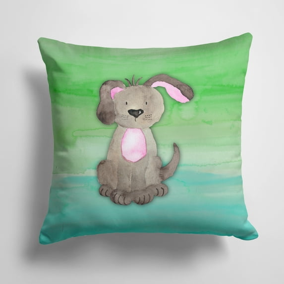 Dog Teal and Green Watercolor Fabric Decorative Pillow
