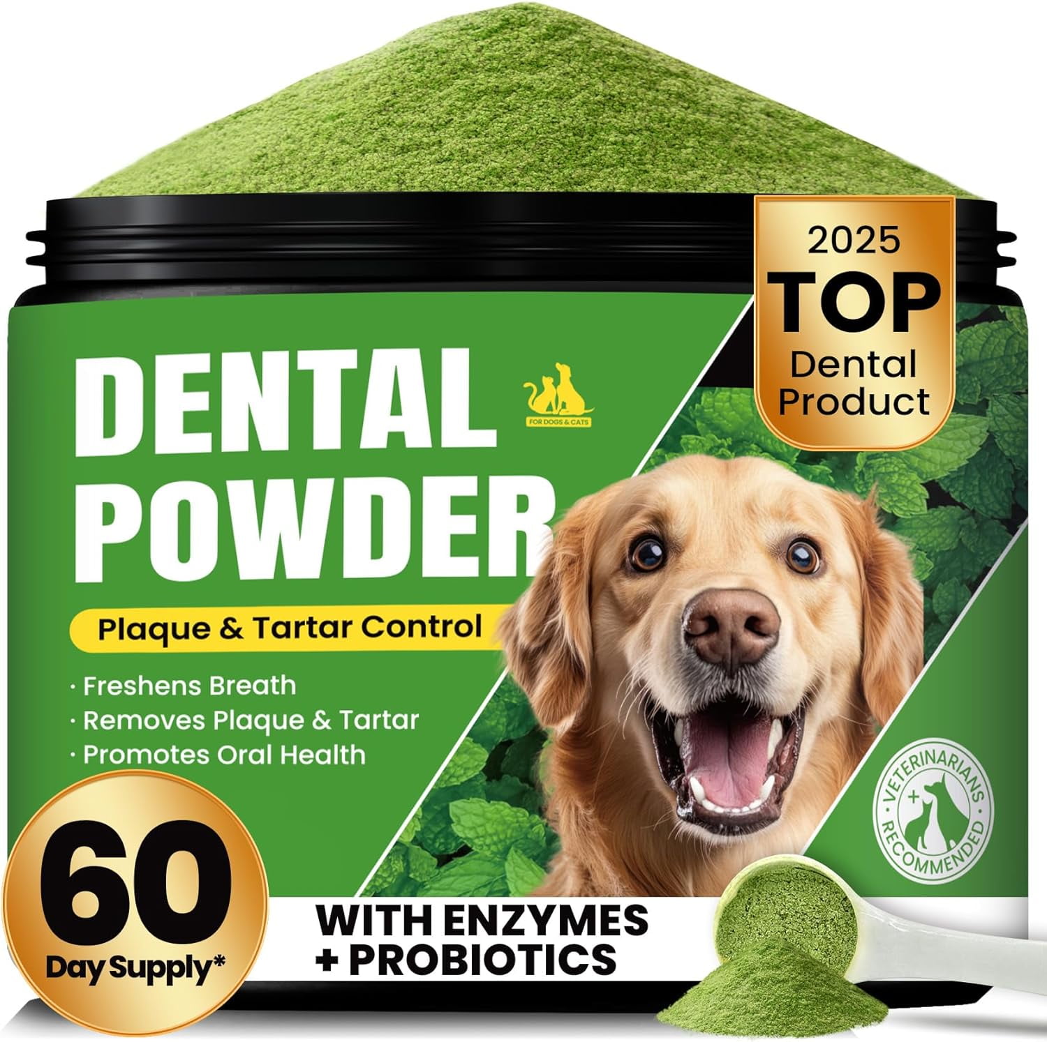 Dog Teeth Cleaning Powder, Dog Dental Powder and Cats Breath Freshener, Plaque Off Pet Tooth Cleaning lab co, Bad Breath & Tartar Remover for Dogs, Dog Teeth Cleaning with Enzymes- 60-Day Supply