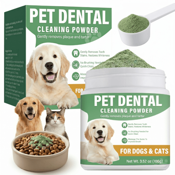 Dog Teeth Cleaning Powder for Dogs and Dental Powder for Cats, 3.52 oz, Natural Formula for Effective Dog Teeth Cleaning