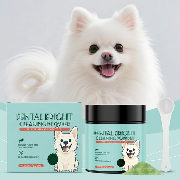 Dog Teeth Cleaning Powder for Plaque and Tartar Removal, Fresh Breath and Oral Health, 150G Pet-Safe formula with Spoon for All Breeds Daily Use
