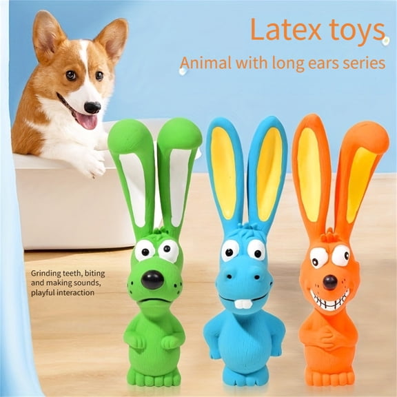 Dog Teeth Toy Aggressive Chewer Rubber Orange Rabbit Shaped Chew Proof Play Accessory 1 Set