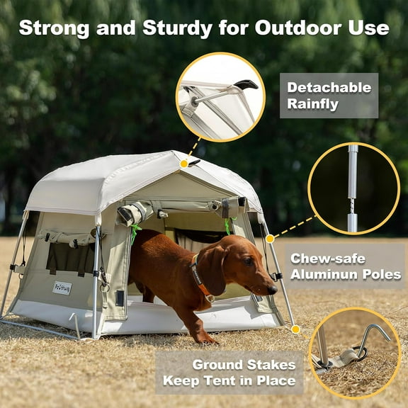 Dog Tent - Breathable Cotton Fabric with Aluminum Poles, Waterproof Rainfly, and Portable Design (Gray, Small)