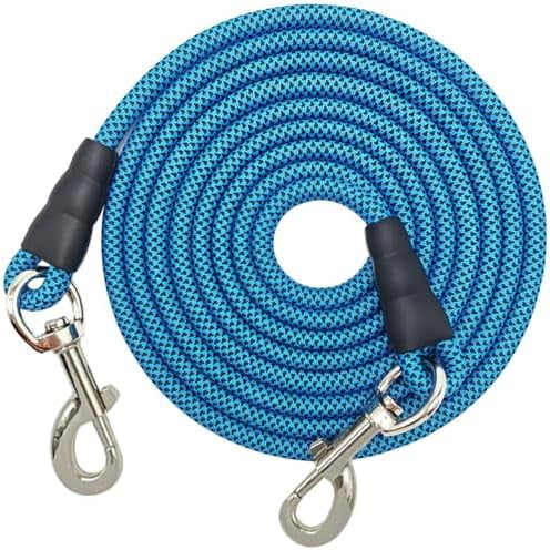 Dog Tether Tie Out Long Rope Leash, Dog Lead 10FT 15FT 20FT 40FT 60FT 75FT Obedience Recall Outdoor Agility Lead Large Medium Dogs Training, Camping, Playing, Backyard (Black Blue, 10FT)