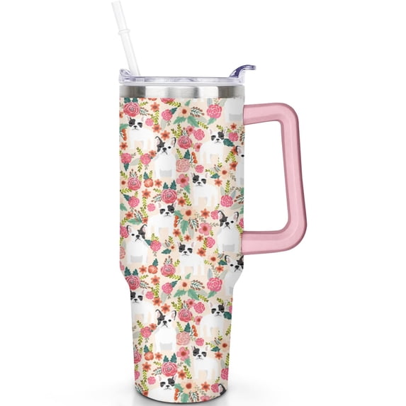 Dog Theme 40oz Tumbler Handle Spill Proof Lid 40 oz Dog Tumbler with Straw Double Insulated Travel Coffee Cup Dog Lover Gifts Travel Must Haves