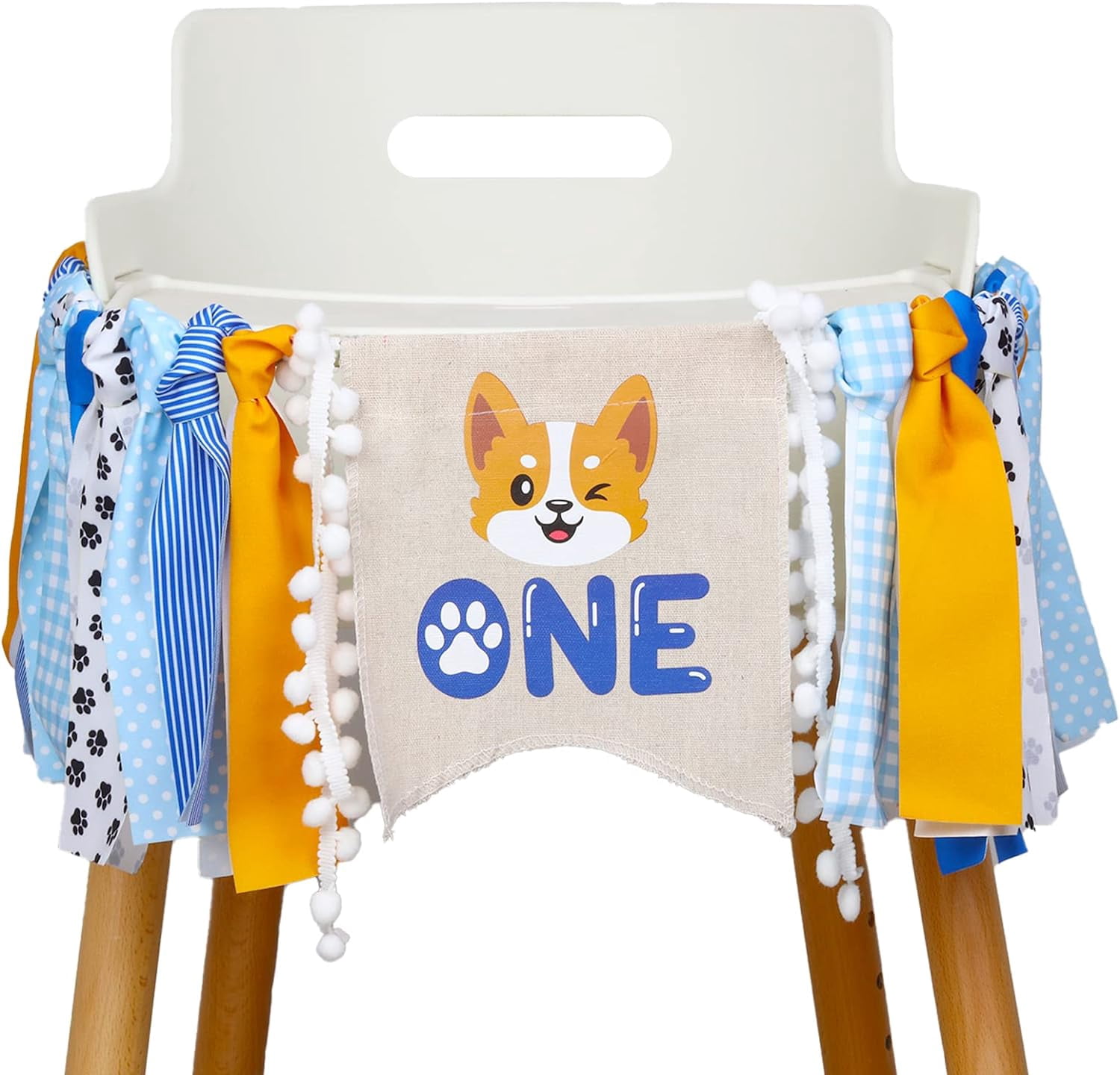 Dog Theme Birthday Party Decorations, Dog 1st Highchair Banner, Dog First Birthday Highchair Banner Boy Blue First Birthday Decorations for Boy Dog Theme Party Supplies
