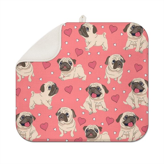 Dog Themed Absorbent Kitchen Mat Super Quick Drying Dish Drying Pad with Paw Print 18x16 Inch