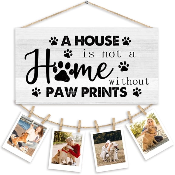 Dog Themed Gifts Picture Frames Photo Holder for Wall, Dog Lovers Gifts for Women Men, Dogs Owner Gift, A House is Not a Home Without Paw Prints Hanging Photo Display for wall Decor