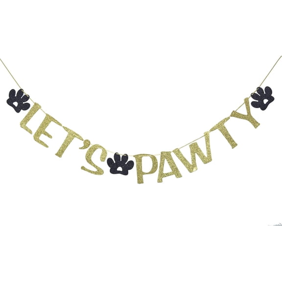 Dog Themed Party Banner Garland for Pet Birthday Party Decor Dog Pawty Photo Prop Backdrop (Gold)