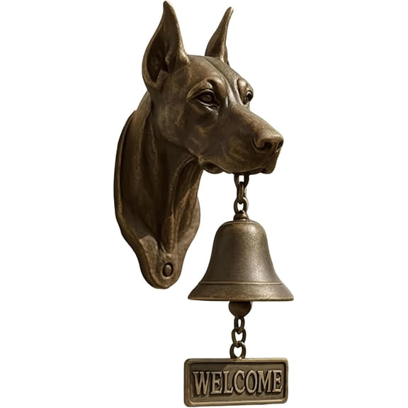 Dog Themed Welcome Doorbell, Retro Funny Animal Welcome Doorbell,Wall-Mounted Decorative Cast Iron/Resin Hanging Bell, Yard,Garden,Outdoor (1pcs-Doberman)