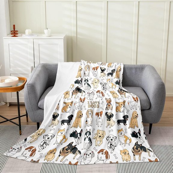 Dog Throw Blanket I Love Dogs Bed Blanket Lightweight Pug Corgi Shiba Puppy Fleece Blanket for Kids Boys Girls Kawaii Animals Cartoon Blanket Sofa Bed Couch Decor 40x50