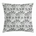 thumbnail image 1 of Dog Throw Pillow Cushion Cover, Cute Monochrome Trace Sketch Pugs Bulldog Terrier with Glasses and Hats Hipster Attire, Decorative Square Accent Pillow Case, 24 X 24 Inches, Black White, by Ambesonne, 1 of 2