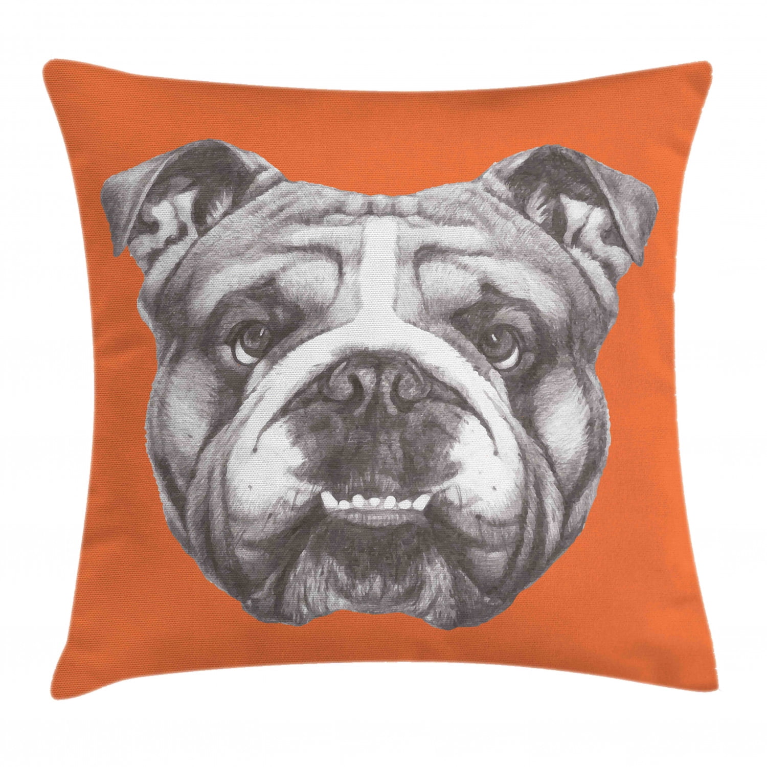 Dog Throw Pillow Cushion Cover, Hand Drawn Portrait of English Bulldog