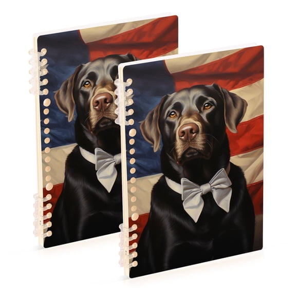 Dog Tie American Flag Ring Binder Notebook Journey Note Diary College Ruled Spiral Notebook Study Loose Leaf Paper A5 60 Pages