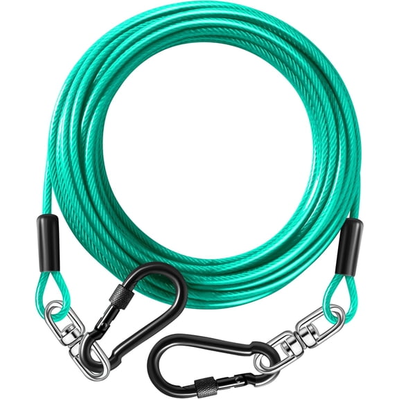 Dog Tie Out Cable 10FT-300Lbs,Heavy Duty Dog Leads&Tether for Yard with Swivel Hook,Small Large Dogs Leash Line for Outside,Rust Chew Proof Dogs Run Cable for Outdoor Camping (Green Cyan, 10FT)