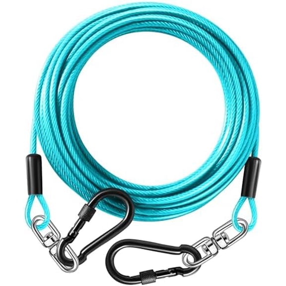 Dog Tie Out Cable 15FT-300Lbs,Heavy Duty Dog Leads&Tether for Yard with Swivel Hook,Small Large Dogs Leash Line for Outside,Rust Chew Proof Dogs Run Cable for Outdoor Camping (Teal, 15FT)