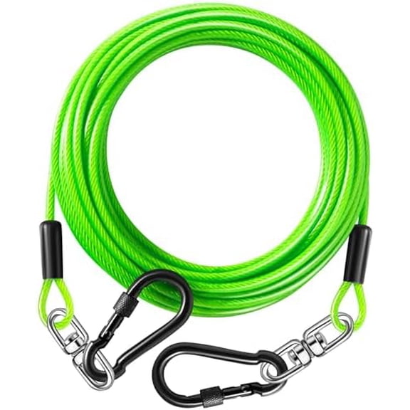 Dog Tie Out Cable 15FT-300Lbs,Heavy Duty Dog Leads&Tether for Yard with Swivel Hook,Small Large Dogs Leash Line for Outside,Rust Chew Proof Dogs Run Cable for Outdoor Camping (Green, 15FT)