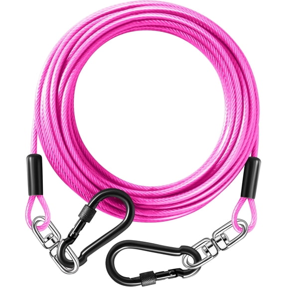 Dog Tie Out Cable 20FT-300Lbs,Heavy Duty Dog Leads&Tether for Yard with Swivel Hook,Small Large Dogs Leash Line for Outside,Rust Chew Proof Dogs Run Cable for Outdoor Camping (Pink, 20FT)