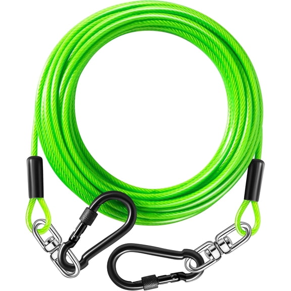 Dog Tie Out Cable 20FT-300Lbs,Heavy Duty Dog Leads&Tether for Yard with Swivel Hook,Small Large Dogs Leash Line for Outside,Rust Chew Proof Dogs Run Cable for Outdoor Camping (Green, 20FT)