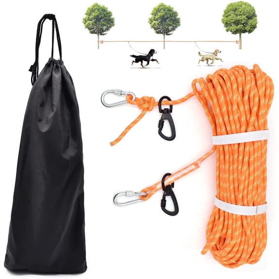 Dog Tie Out Cable for Camping, 100ft Portable Dog Trolley System for Small Medium Large Dogs up to 250lbs, Reflective Dog Lead for 2 Dogs, Dog Runner for Yard Camping Training Running Hiking Outdoor