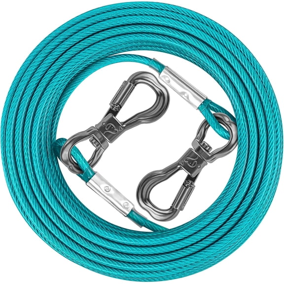 Dog Tie Out Cable, Dog Leads for Yard 8/10/15/20/30/50 Feet, Heavy Duty Pet Runner Tether Chain Outside for Small Medium Large Dogs Up to 120 LBS (15 FT, Teal)