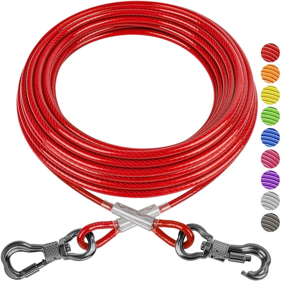 Dog Tie Out Cable, Heavy Duty Dog Chains for Outside with Lockable Hook, Pet Runner Cable Leads for Yard, Dogs Line Tether for Small Medium Dogs Up to 250 LBS (100FT, Red)