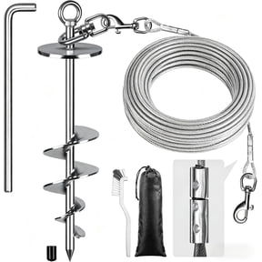 Runstore Dog Tie Out Stake, 17" Rust-Proof Swivel Anchor with 30FT Heavy Duty Cable for Outdoor Yard, Camping, Beach, 220 lbs Capacity