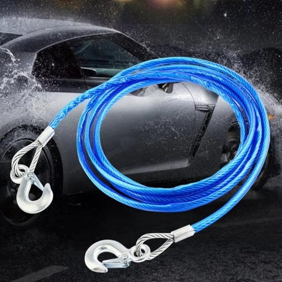 Dog Tie out Cable, Steel Wire Tow Strap 13ft, High Tensile Strength Towing Rope for Car Truck Motorcycle, Emergency Vehicle Recovery Strap with Hooks, Outside Leash & Chain for Camping A