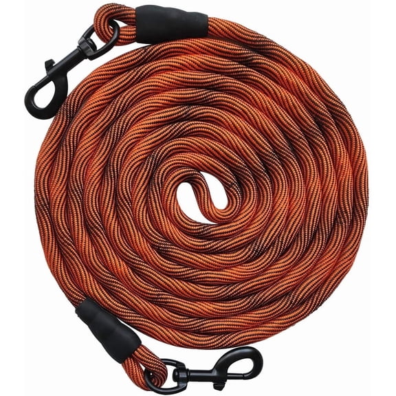 Dog Tie Out Check Cord Long Tether Rope Leash, 8ft 12ft 20ft 30ft 50ft 75ft Dog Lead for Yard- Large Medium Dogs Outdoor Training Playing, Camping, or Backyard (8ft, Orange Black)
