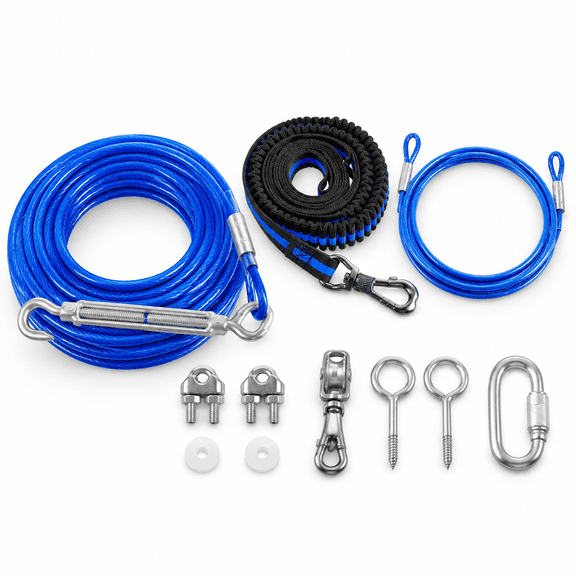 Dog Tie Out Cable 150ft Trolley Runner For Dogs Up To 250lbs Lead Yard Camping Outdoor With 8 Ft Nylon Bungee Sling Protect Trees
