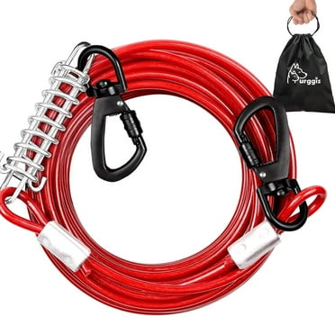 Furggis 50FT Dog Tie-Out Cable with Shock-Absorbing Spring, Durable & Weatherproof, for Yard & Camping - Red