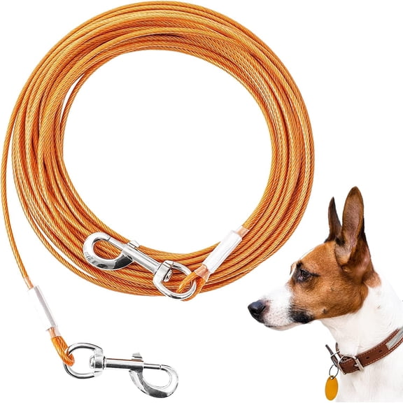 Dog Tie Out Cable,50ft Dog Lead-Heavy Duty Tie Out Cable for for Large Dogs Up to 125lbs-Dog Chain for Yard-Outside Dogs Runner Tether Line (Orange)
