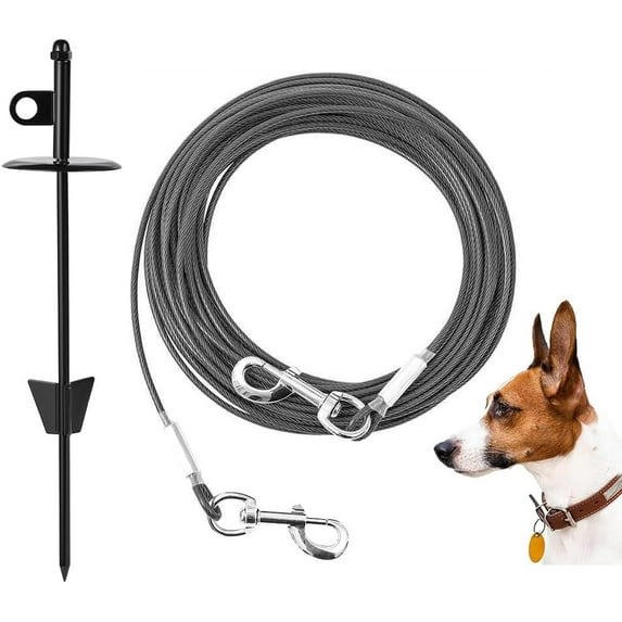 Dog Tie-Out Cable and Stake 20/30/50 ft Heavy Duty Cable for Dogs-16 Ground Stake - Ideal for Yard, Camping, and Beach for Medium to Large Dogs Up to 120 lbs