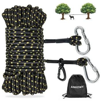 Dog Tie Out Cable for Camping 50ft, Dog Runner for Yard Hold up to 350lbs, Portable Dog Camping Essentials for Outside(BLACK)