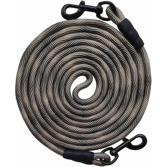 Dog Tie Out, Check Cord Long Tether Rope Leash, 8ft 12ft 20ft 30ft 50ft 75ft Dog Lead for Yard- Large Medium Dogs Outdoor Playing, Camping, Training or Backyard (8 Foot, Beige Black)