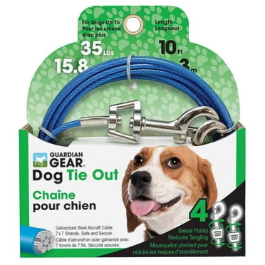 Dog Tie Out Strong Blue Vinyl Coated Outdoor Cable Restraint Medium Holds 35lbs (10 Feet Long)