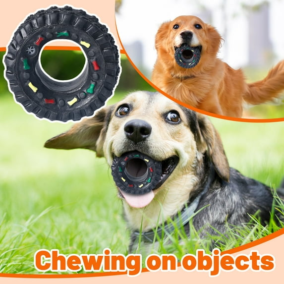 Dog Tire Chew Toy - Durable For Teething, Interactive With Colorful Accents - For Small Medium Dogs, Indoor Outdoor Play