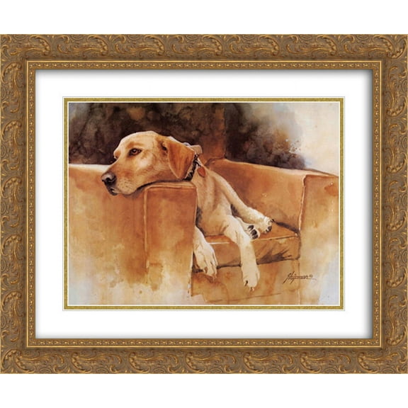 Dog Tired (Yellow Lab) 2x Matted 26x20 Gold Ornate Framed Art Print by Barbara Shipman