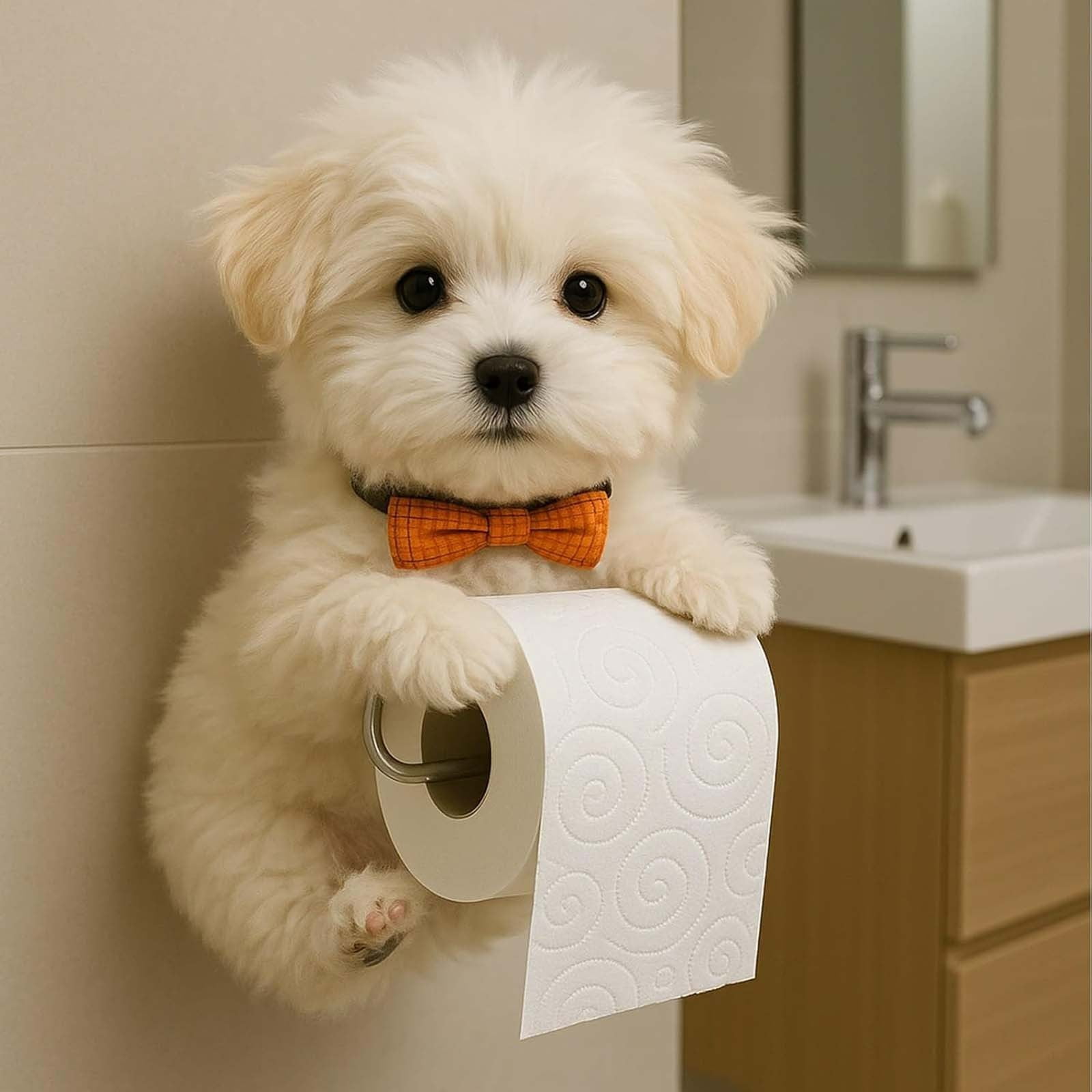Dog Toilet Paper Holder Resin Wall-Mounted Animal Theme Bathroom Functional Decor Novelty Sculpture Home Restroom Tissue Dispenser 6.3x4.72x8.66in