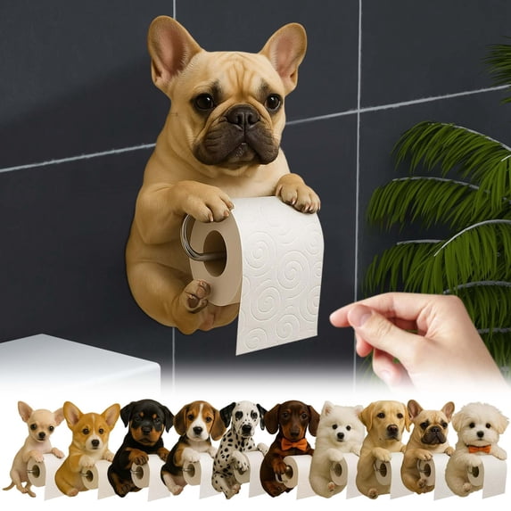 Dog Toilet Paper Holder | Resin Wall Mounted Dog-Shaped Toilet Roll Dispenser | Cute Animal Decor | Sturdy Fun Bathroom Accessory for Pet Lovers | Easy Install | 1 Pack