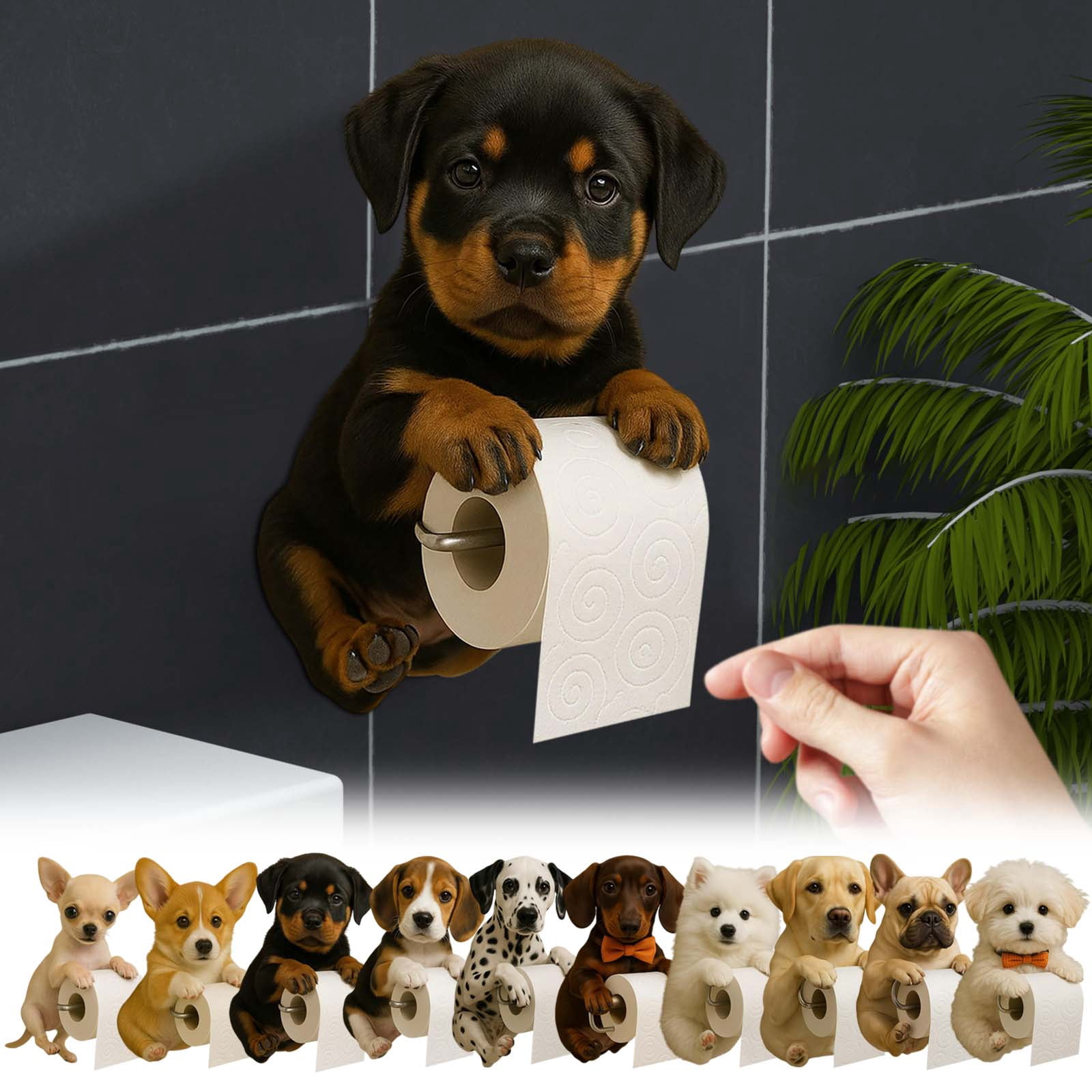Dog Toilet Paper Holder,Tissue Roll Dispenser, Funny Toilet Paper Roll Holder, 3D Printed Animal Shaped Roll Storage Stand, Decorative Wall Mounted Toilet Paper Holder For Bathroom And Kitchen