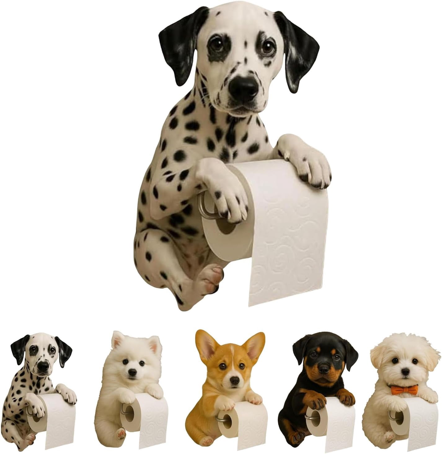 Dog Toilet Roll Holder, Cute Animal Toilet Paper Holder Wall Mounted, Resin Novelty Dogs Standing Tissue Storage Rack, Animal Statue Paper Storage Dispenser for Home Decor (Dalmatian)